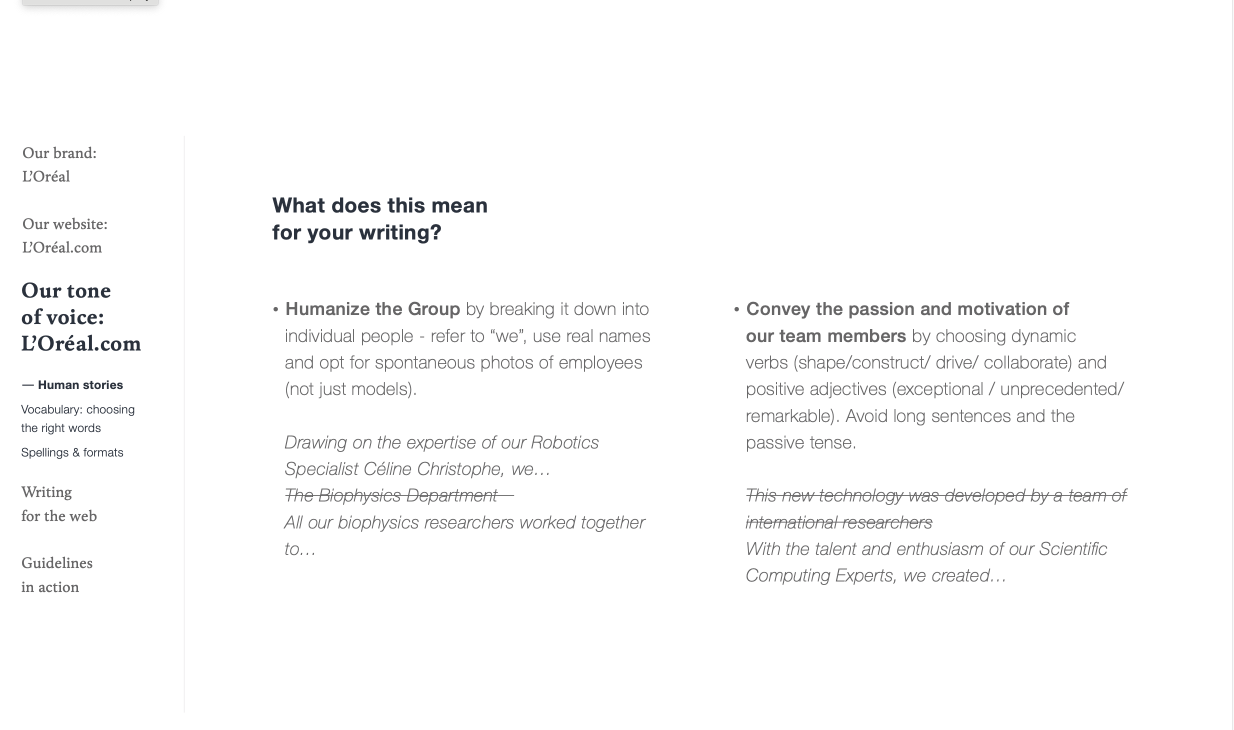 Charte éditoriale L'Oréal détail